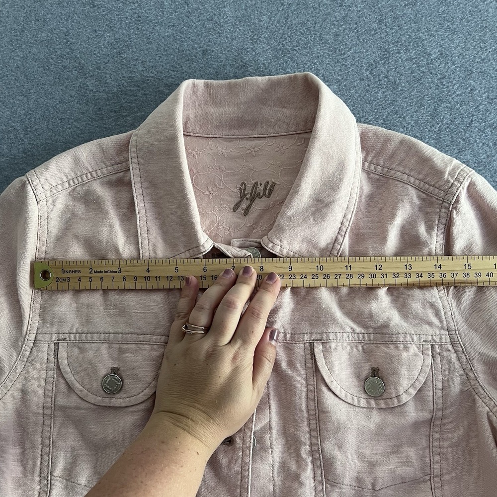 J. JILL COTTON LINEN LONG SLEEVE DENIM JACKET SIZE PM‎ PALE PINK BOHO COUNTRY CH - Picture 7 of 12